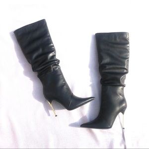 public desire monica black pointed PU knee high boots